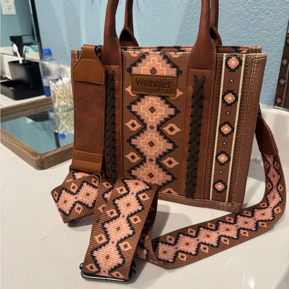 Wrangler Geometric Brown and Pink Shoulder Bag